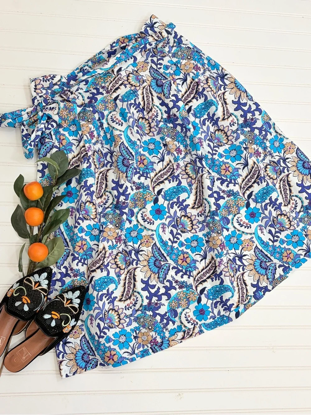 Talbots Paisley Floral Tie Waist Midi Skirt